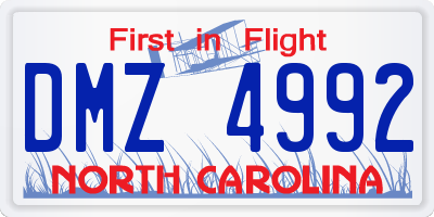 NC license plate DMZ4992