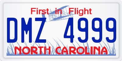 NC license plate DMZ4999