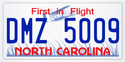 NC license plate DMZ5009