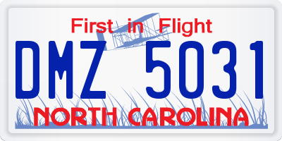 NC license plate DMZ5031