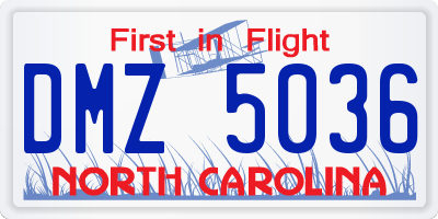 NC license plate DMZ5036