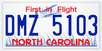 NC license plate DMZ5103