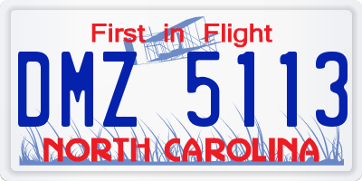 NC license plate DMZ5113