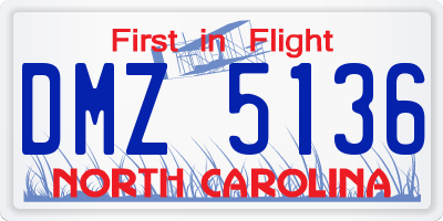 NC license plate DMZ5136