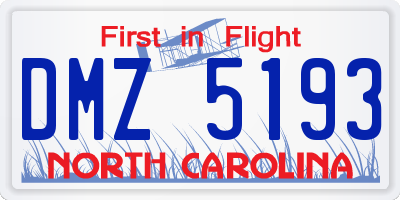 NC license plate DMZ5193