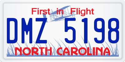 NC license plate DMZ5198