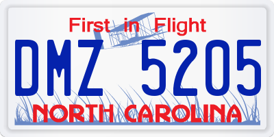 NC license plate DMZ5205
