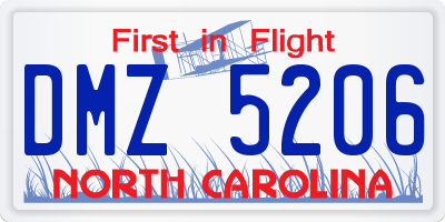 NC license plate DMZ5206