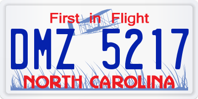 NC license plate DMZ5217