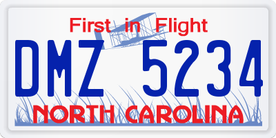 NC license plate DMZ5234