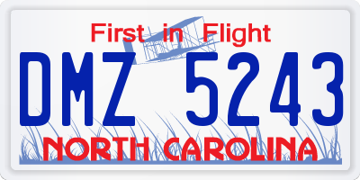 NC license plate DMZ5243