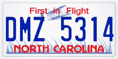 NC license plate DMZ5314