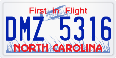 NC license plate DMZ5316