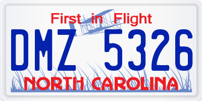 NC license plate DMZ5326