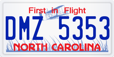 NC license plate DMZ5353