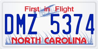 NC license plate DMZ5374