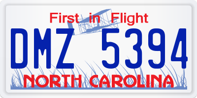 NC license plate DMZ5394