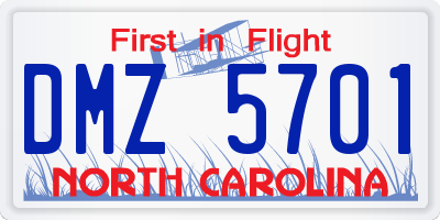 NC license plate DMZ5701