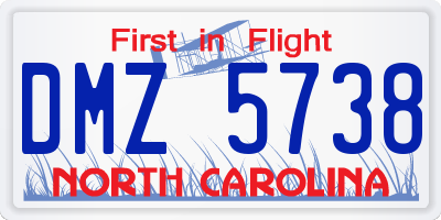 NC license plate DMZ5738