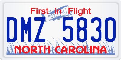 NC license plate DMZ5830