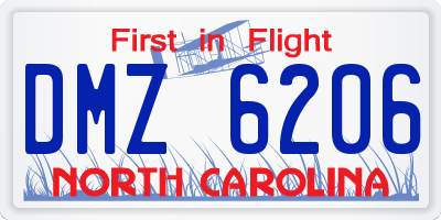 NC license plate DMZ6206