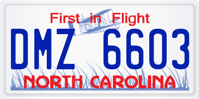 NC license plate DMZ6603