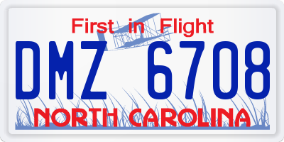 NC license plate DMZ6708