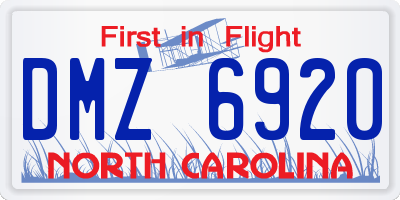 NC license plate DMZ6920