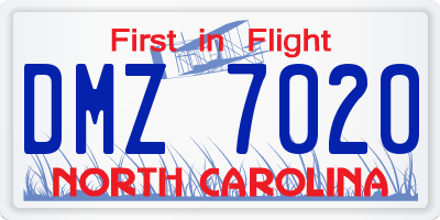 NC license plate DMZ7020