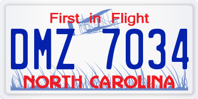 NC license plate DMZ7034