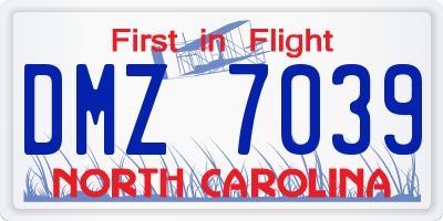 NC license plate DMZ7039