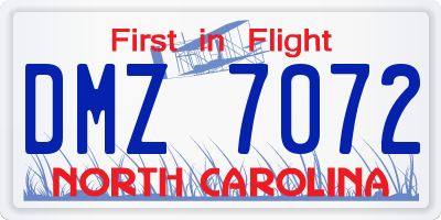 NC license plate DMZ7072