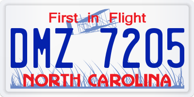 NC license plate DMZ7205