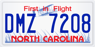NC license plate DMZ7208