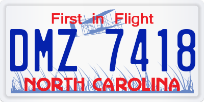 NC license plate DMZ7418