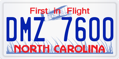 NC license plate DMZ7600