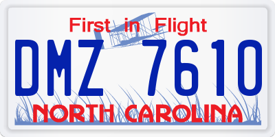NC license plate DMZ7610