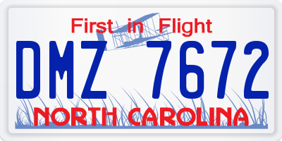 NC license plate DMZ7672
