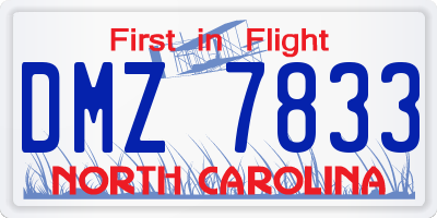 NC license plate DMZ7833