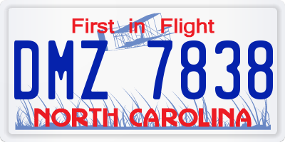NC license plate DMZ7838