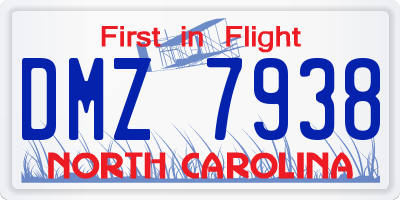 NC license plate DMZ7938