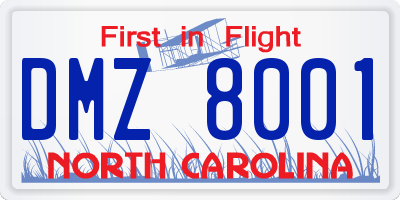 NC license plate DMZ8001