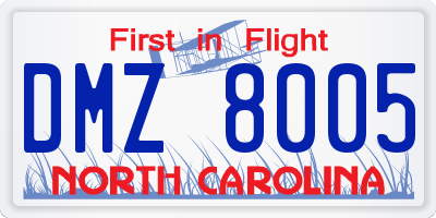 NC license plate DMZ8005