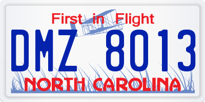 NC license plate DMZ8013