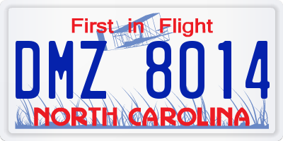 NC license plate DMZ8014