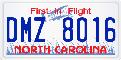 NC license plate DMZ8016