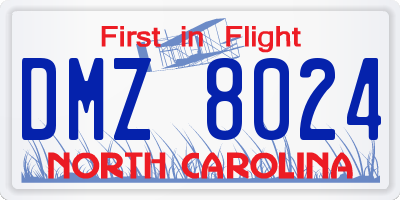 NC license plate DMZ8024