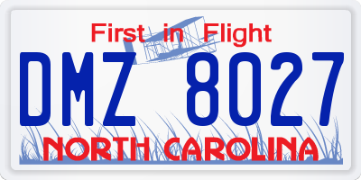 NC license plate DMZ8027