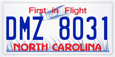 NC license plate DMZ8031