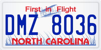 NC license plate DMZ8036